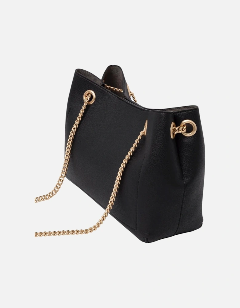 Automatic Button Shoulder Bag with Inside Pockets Women - Black