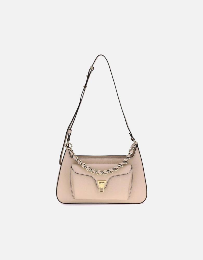 Compact Leather Bag with Chain Handle Women - Beige Shoulder Bags