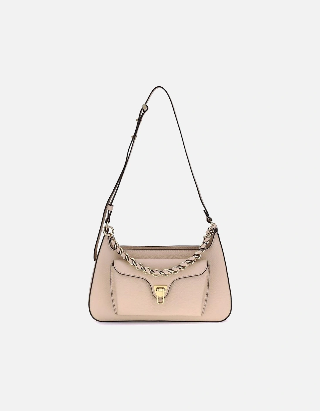 Compact Leather Bag with Chain Handle Women - Beige Shoulder Bags, 5 of 4