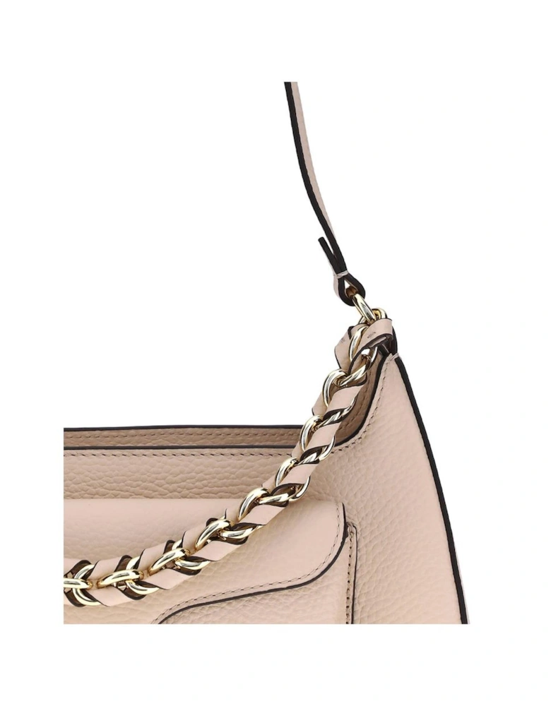 Compact Leather Bag with Chain Handle Women - Beige Shoulder Bags