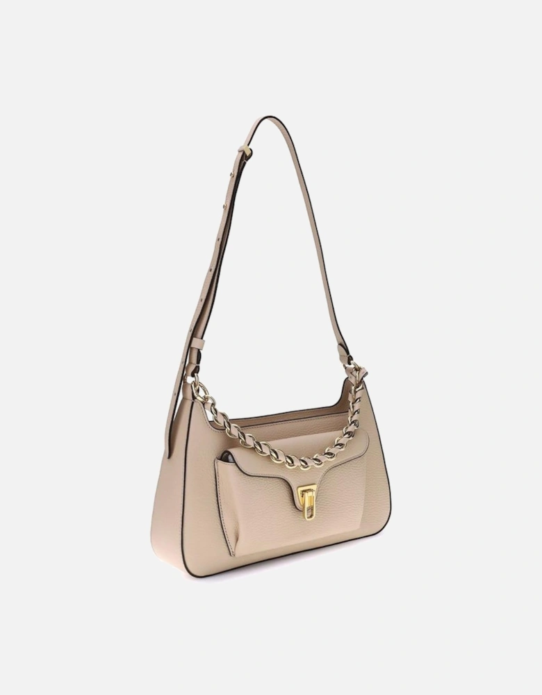 Compact Leather Bag with Chain Handle Women - Beige Shoulder Bags