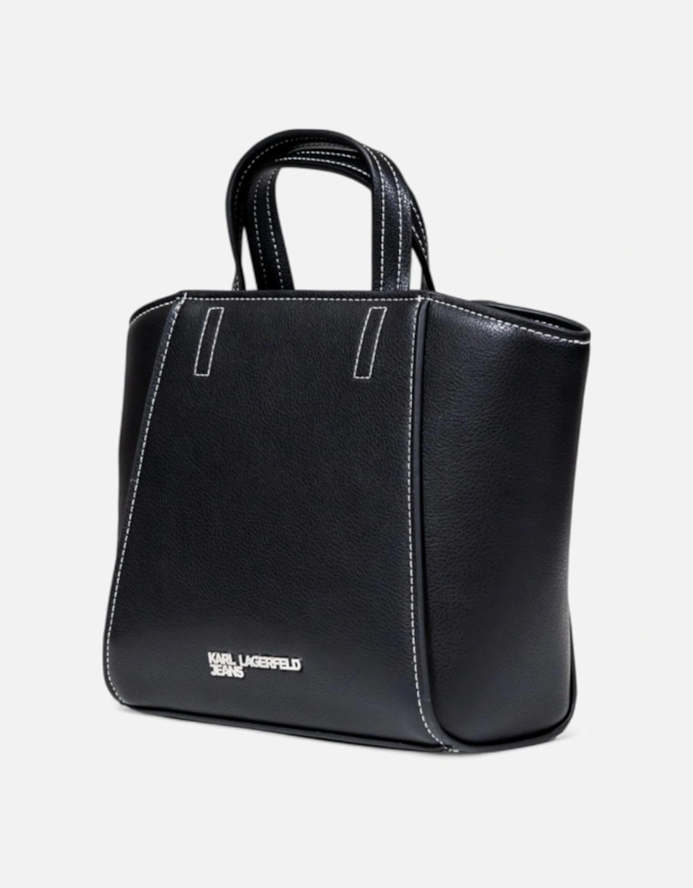 Faux Leather Handbag with Zip Fastening Women - Black Bags