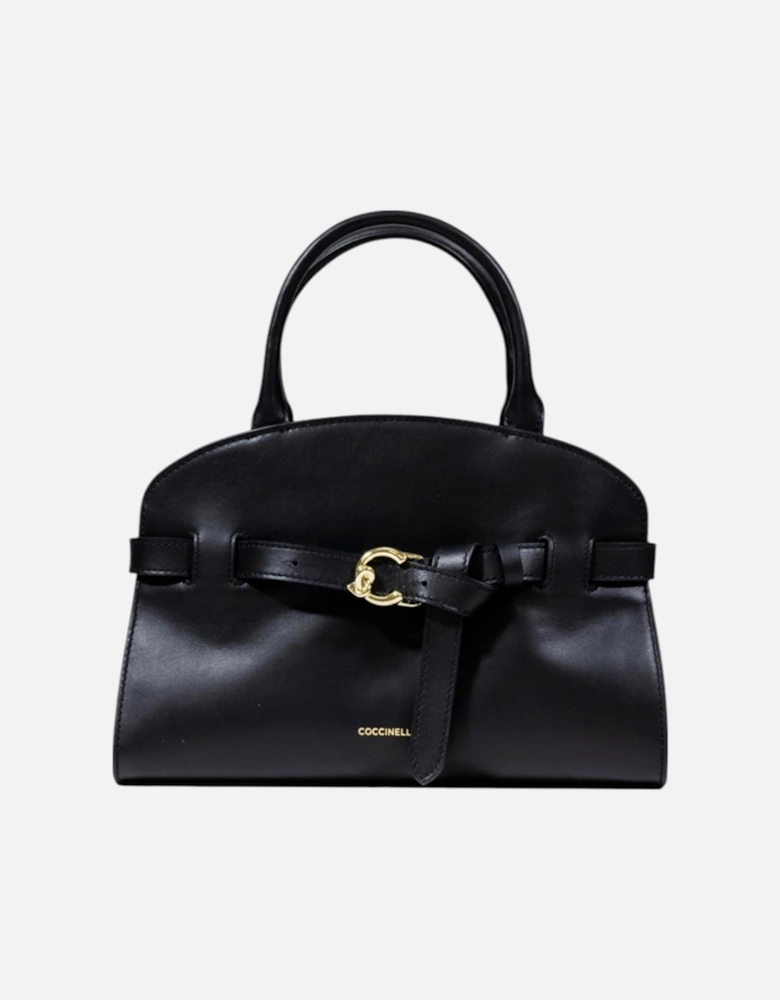 Leather Handbag with Shoulder Strap Women - Black Bags