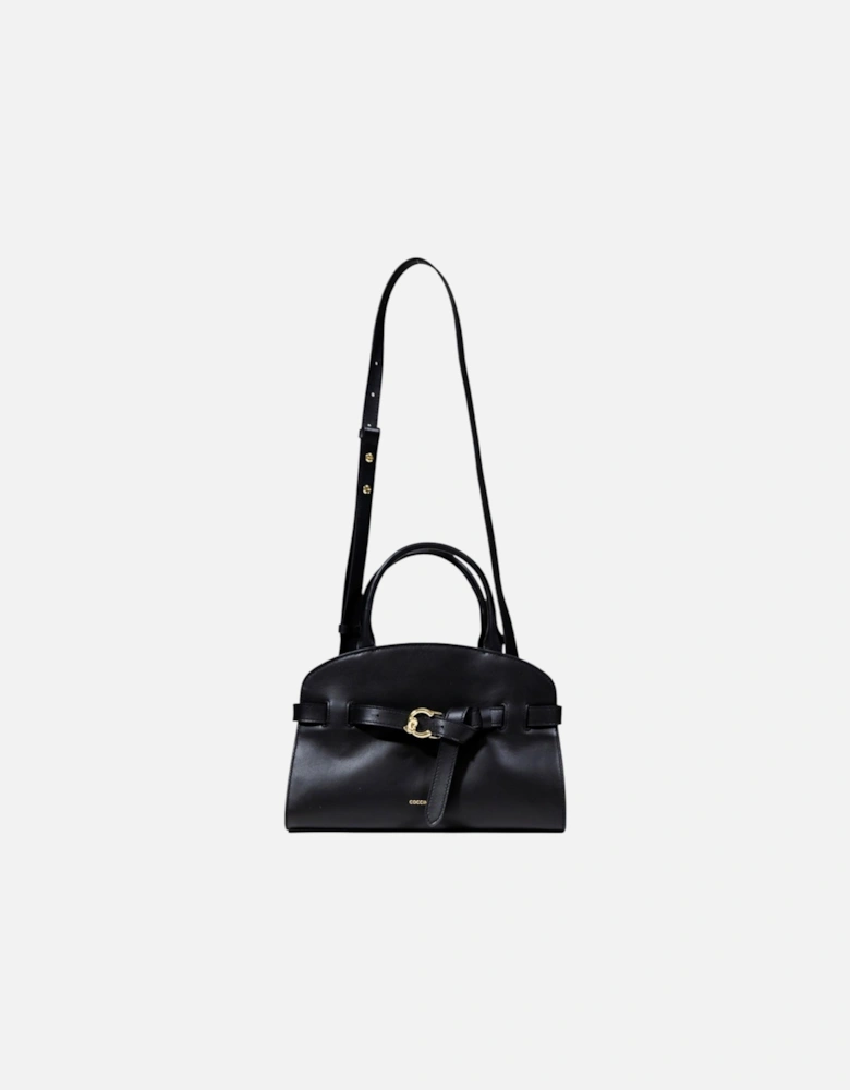 Leather Handbag with Shoulder Strap Women - Black Bags