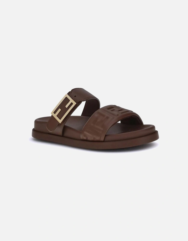 Leather Sandals with Embossed FF Detail Women - Brown