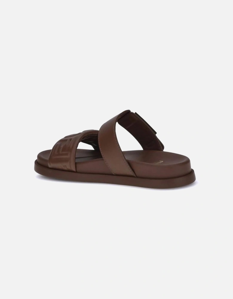 Leather Sandals with Embossed FF Detail Women - Brown