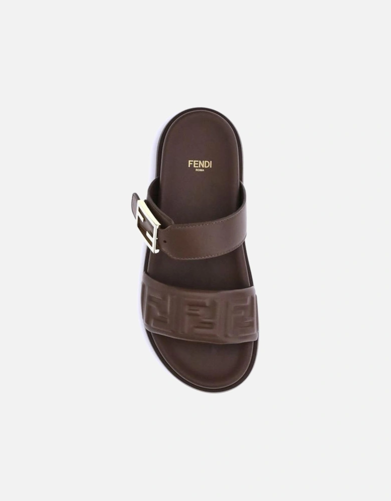 Leather Sandals with Embossed FF Detail Women - Brown