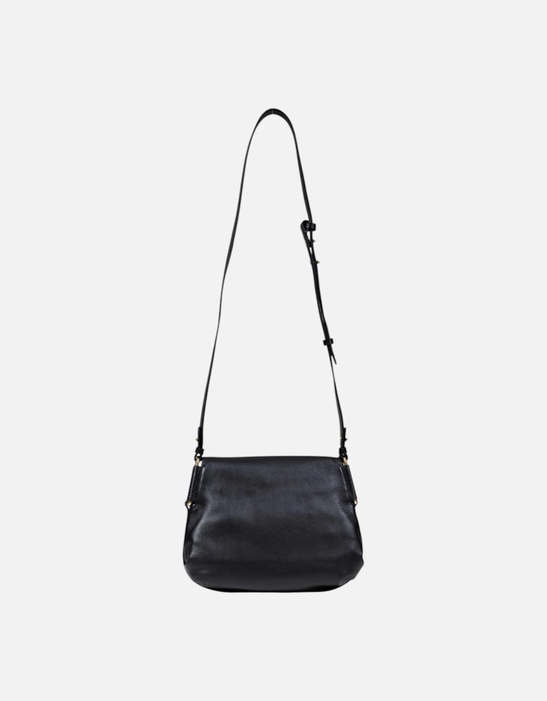 Leather Shoulder Bag with Button Closure Women - Black