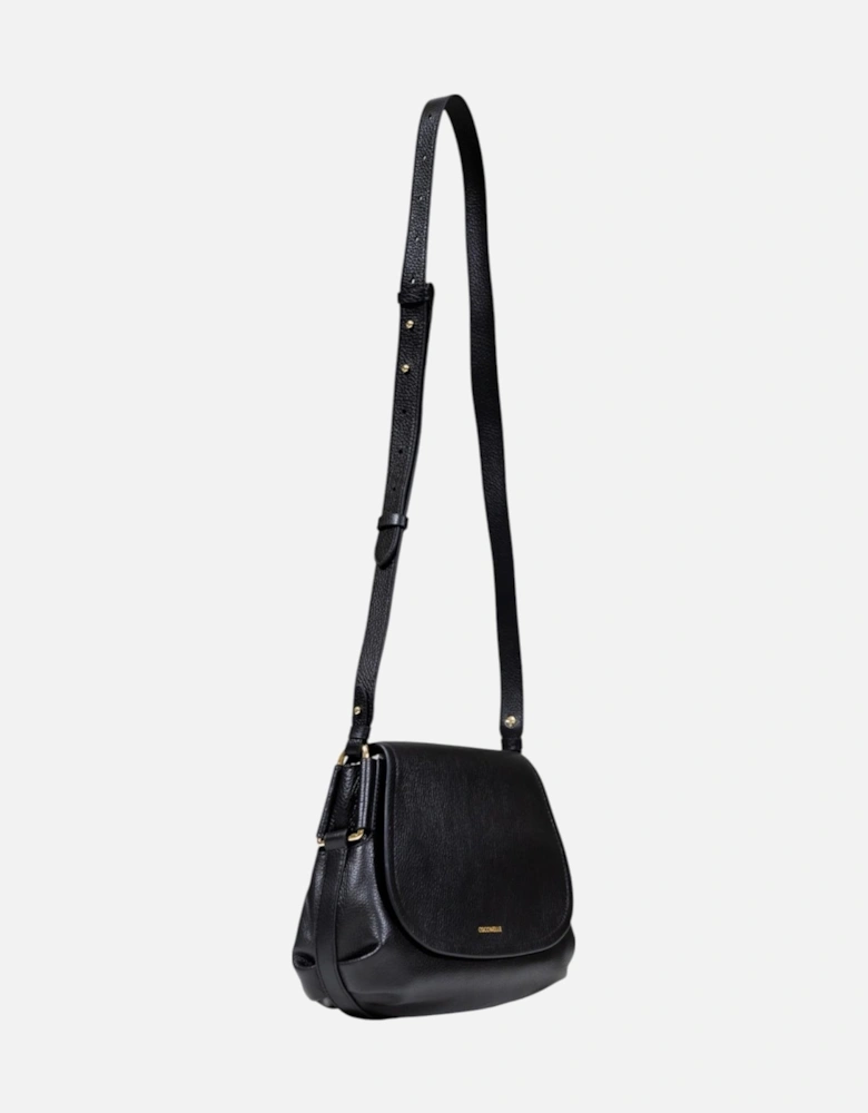 Leather Shoulder Bag with Button Closure Women - Black