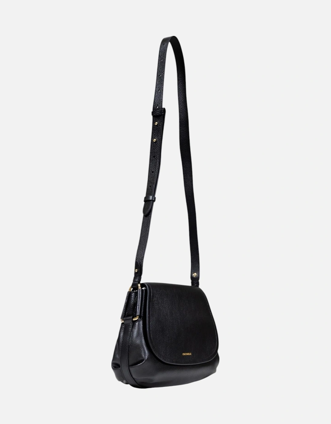 Leather Shoulder Bag with Button Closure Women - Black