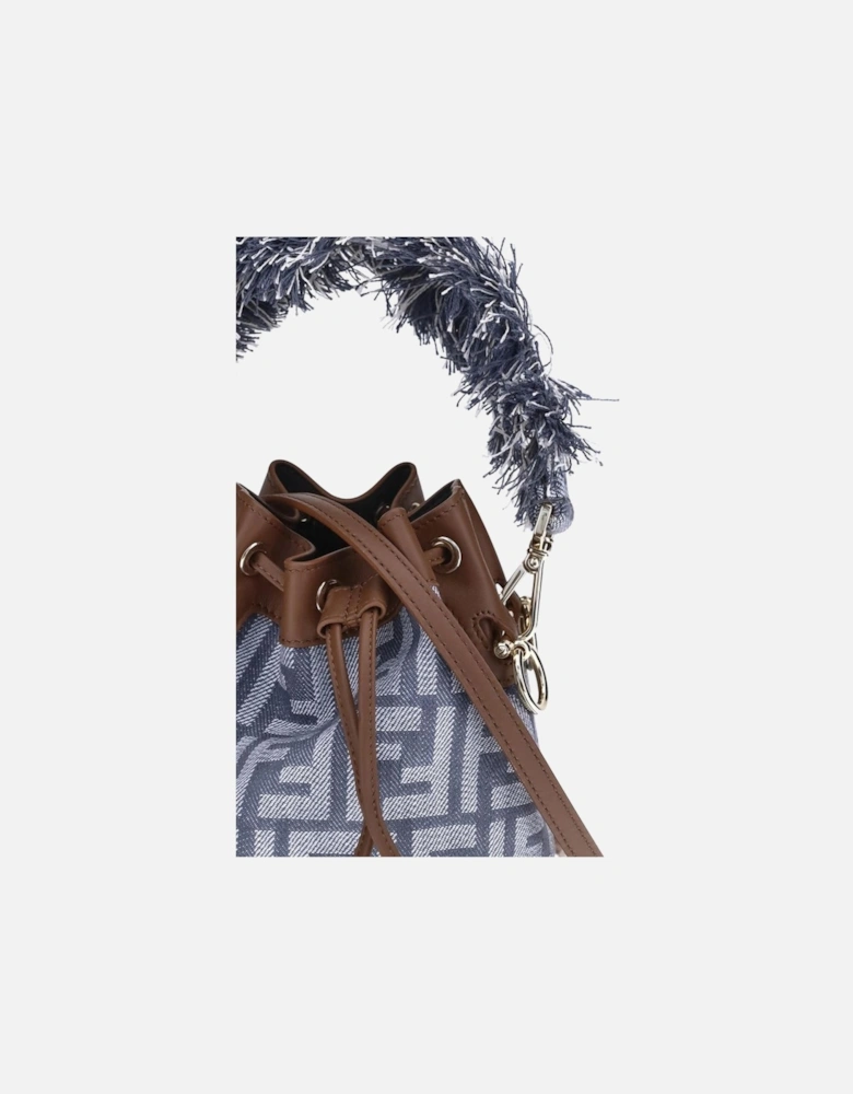 Denim-Effect Jacquard Bucket Bag with Calfskin Details Women - Light