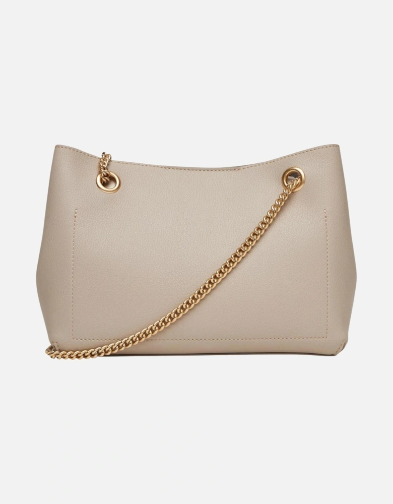 Automatic Button Shoulder Bag with Inside Pockets Women - Beige