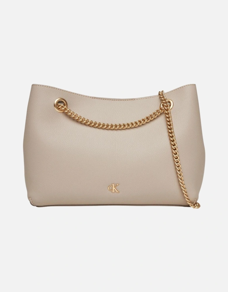 Automatic Button Shoulder Bag with Inside Pockets Women - Beige