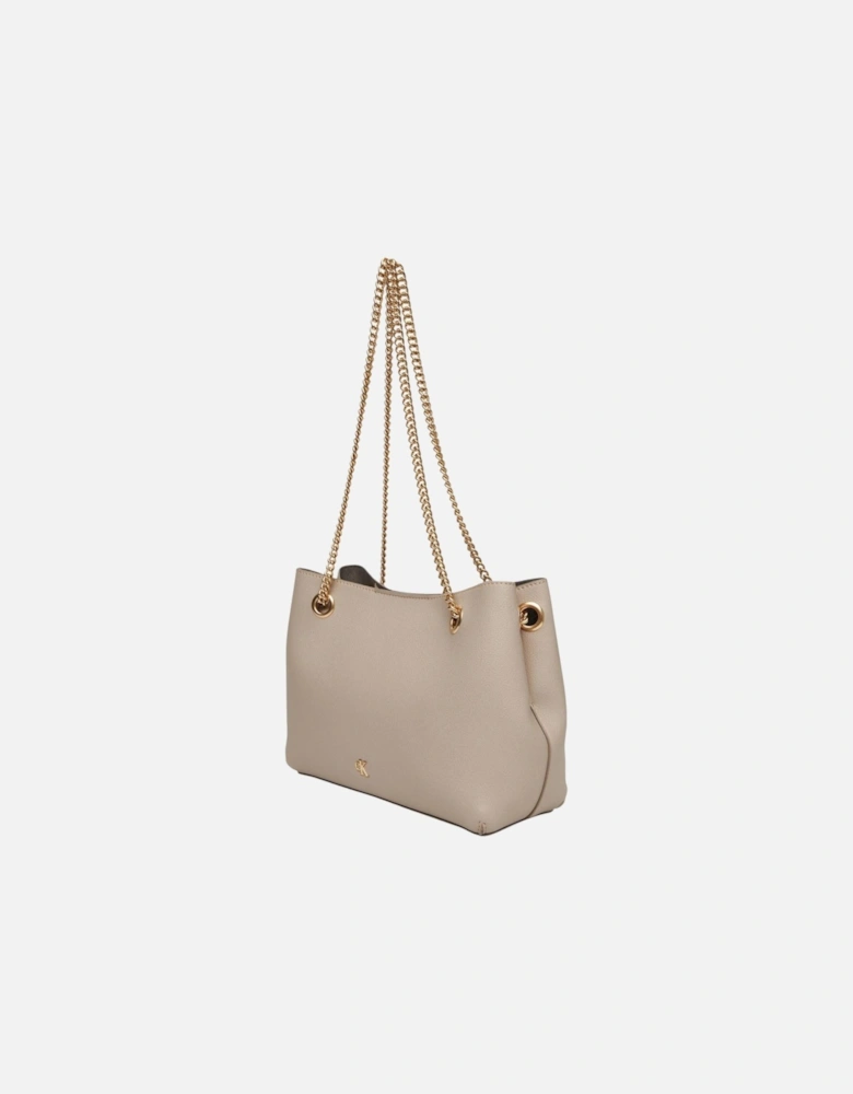Automatic Button Shoulder Bag with Inside Pockets Women - Beige
