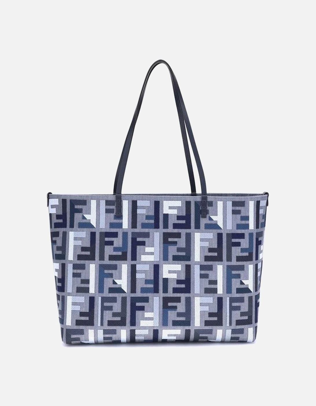 Large Canvas Tote Bag with FF Embroidery Women - Blue Shoulder Bags, 5 of 4