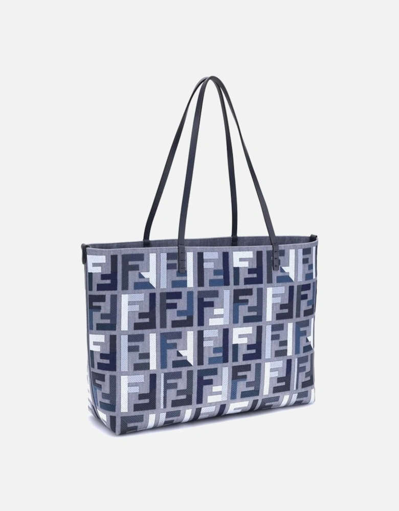 Large Canvas Tote Bag with FF Embroidery Women - Blue Shoulder Bags