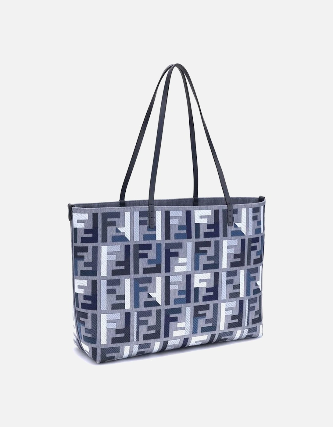 Large Canvas Tote Bag with FF Embroidery Women - Blue Shoulder Bags