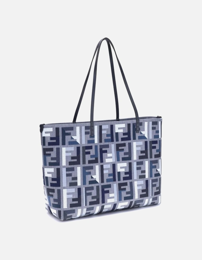 Large Canvas Tote Bag with FF Embroidery Women - Blue Shoulder Bags