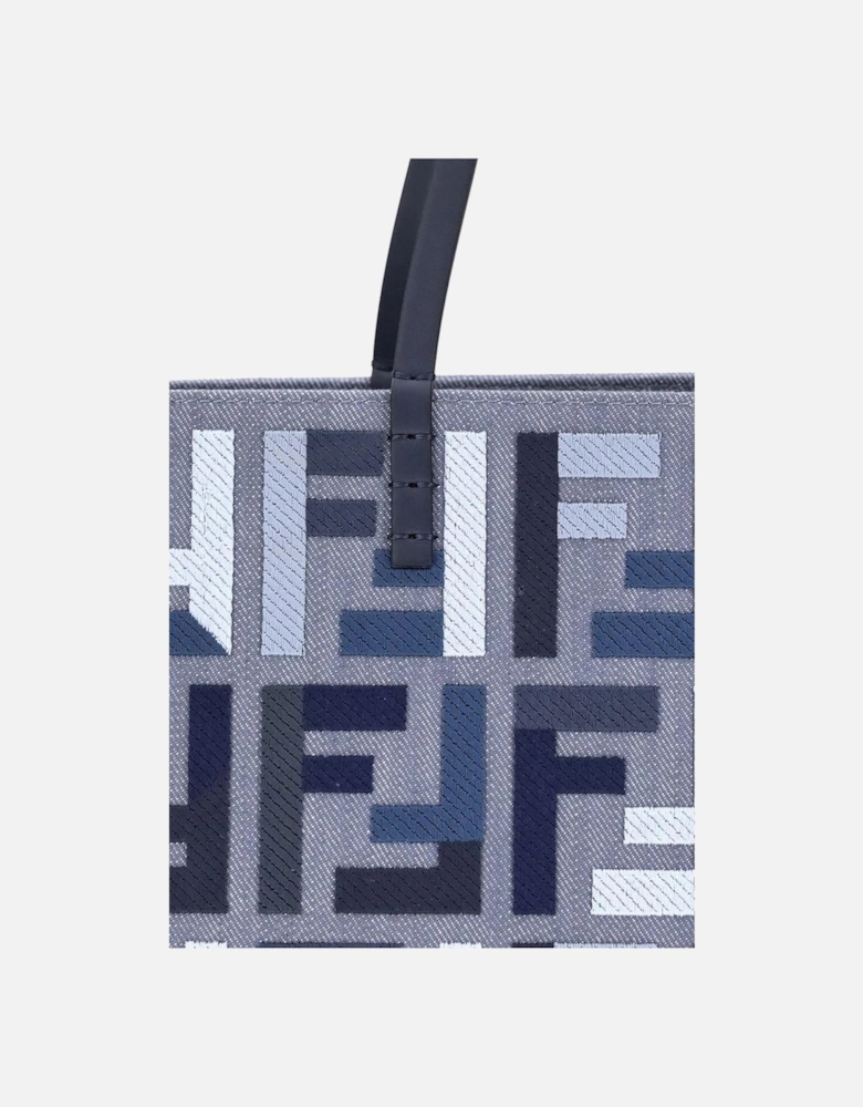 Large Canvas Tote Bag with FF Embroidery Women - Blue Shoulder Bags