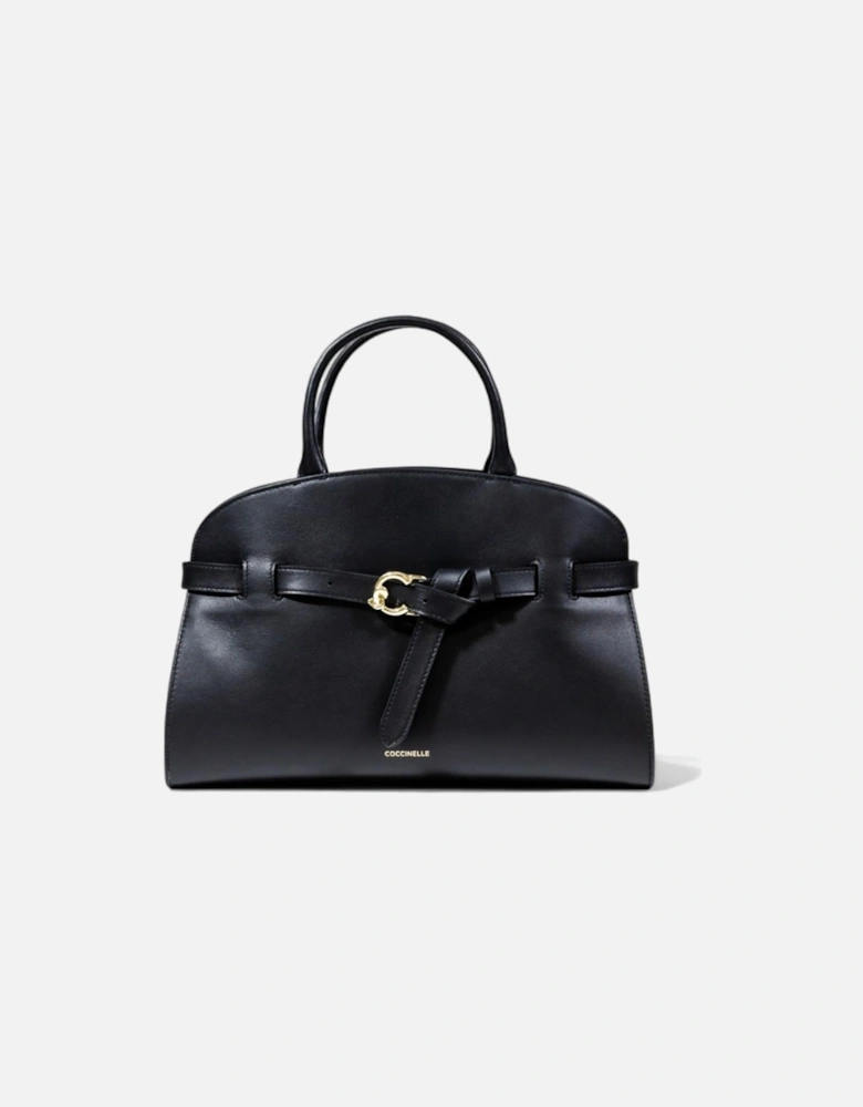 Leather Handbag with Zip and Shoulder Strap Women - Black Bags