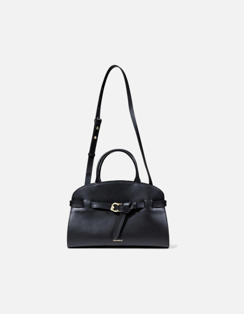 Leather Handbag with Zip and Shoulder Strap Women - Black Bags