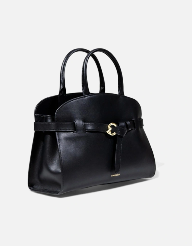 Leather Handbag with Zip and Shoulder Strap Women - Black Bags
