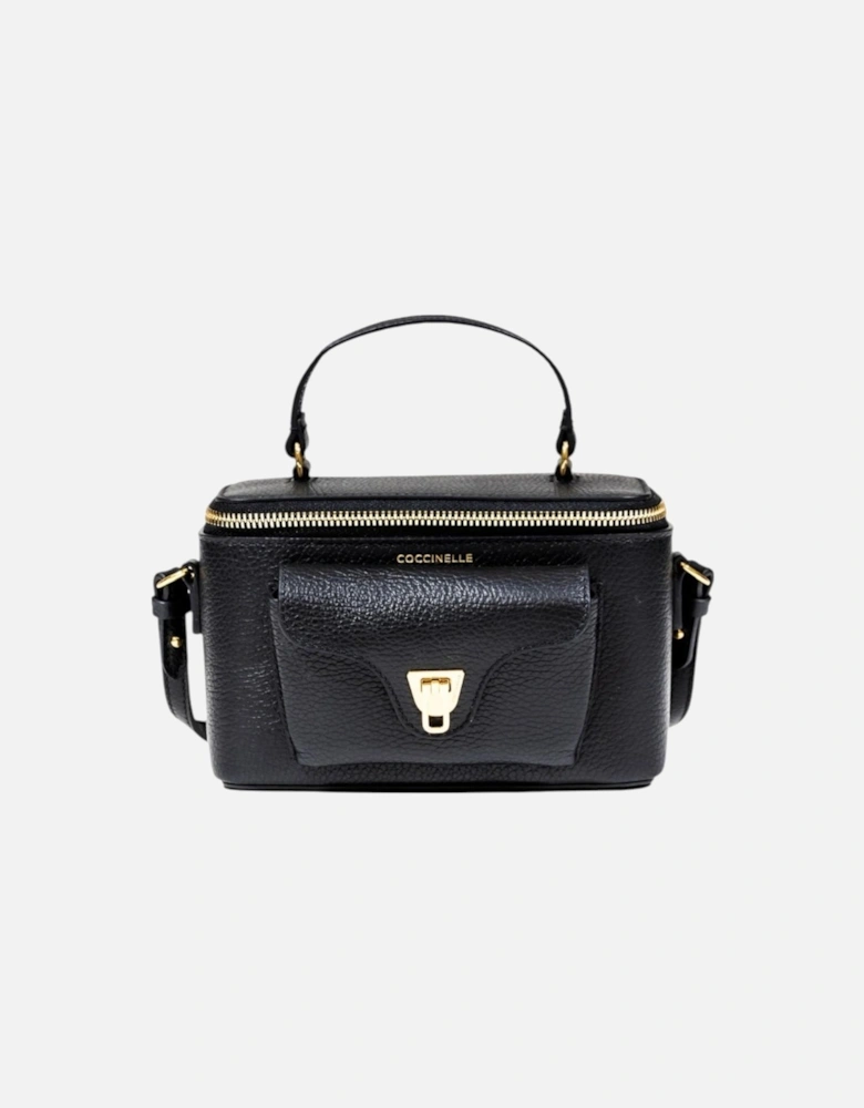 Leather Handbag with Shoulder Strap and Zip Fastening Women - Black