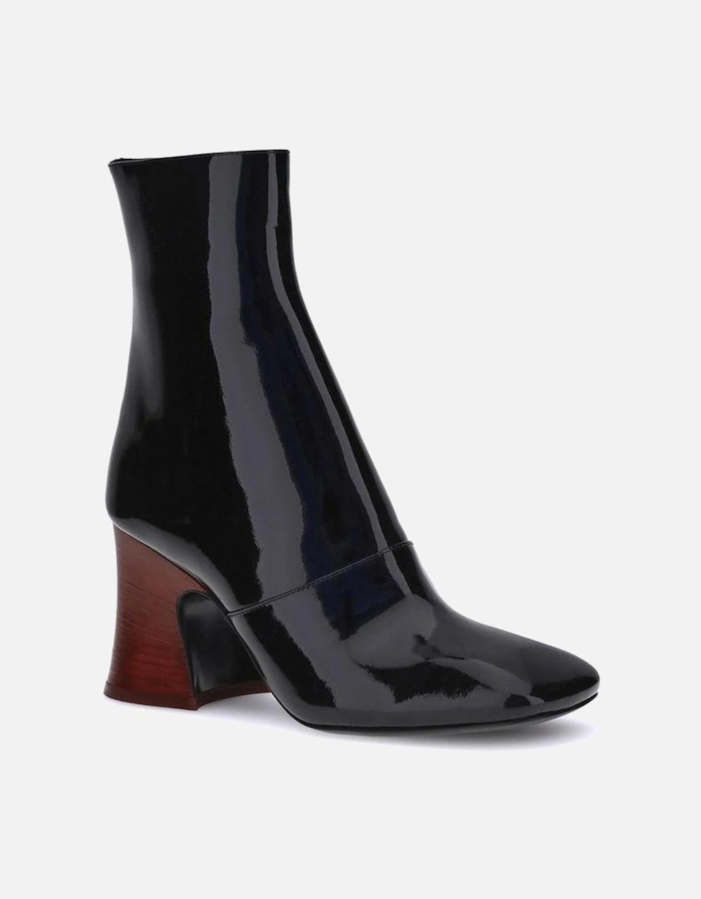 Patent Leather Ankle Boots with Sculptural Heel Women - Black