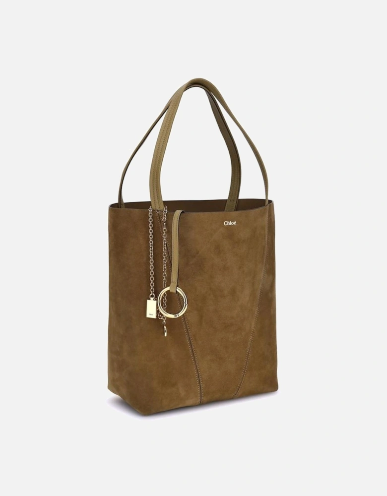 Suede Tote Bag with Pendant Chain Details Women - Brown Shoulder Bags