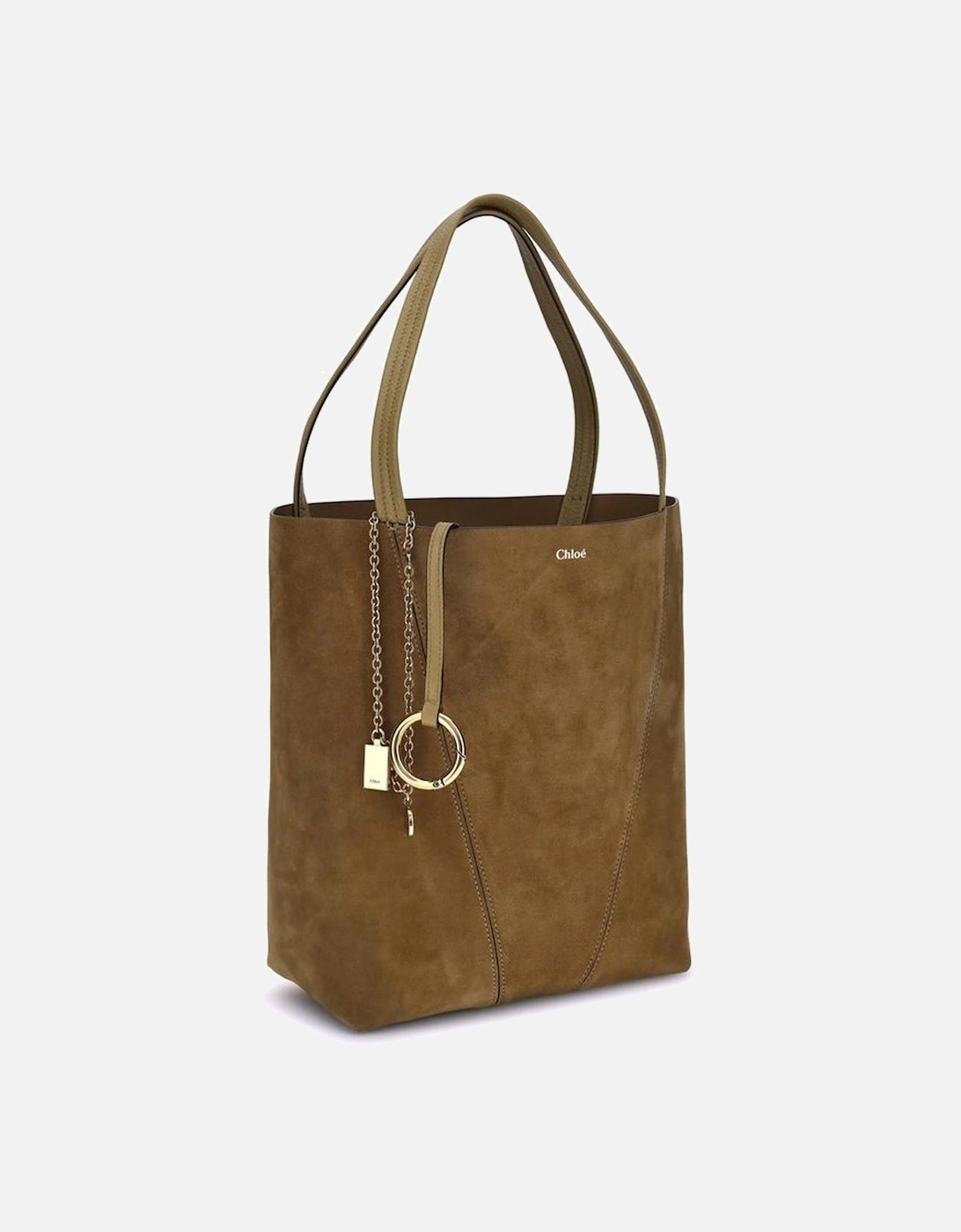 Suede Tote Bag with Pendant Chain Details Women - Brown Shoulder Bags