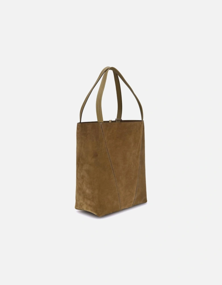 Suede Tote Bag with Pendant Chain Details Women - Brown Shoulder Bags