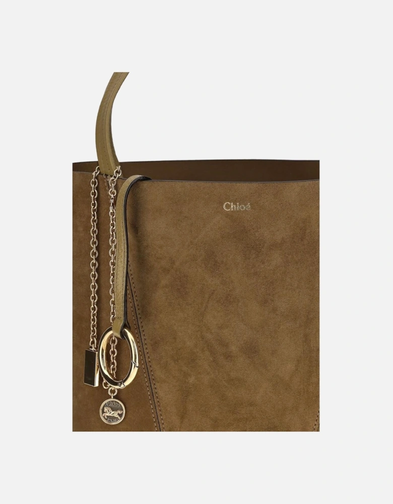 Suede Tote Bag with Pendant Chain Details Women - Brown Shoulder Bags