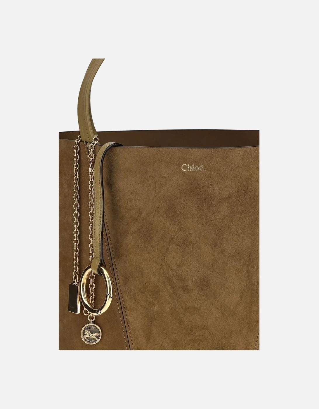 Suede Tote Bag with Pendant Chain Details Women - Brown Shoulder Bags