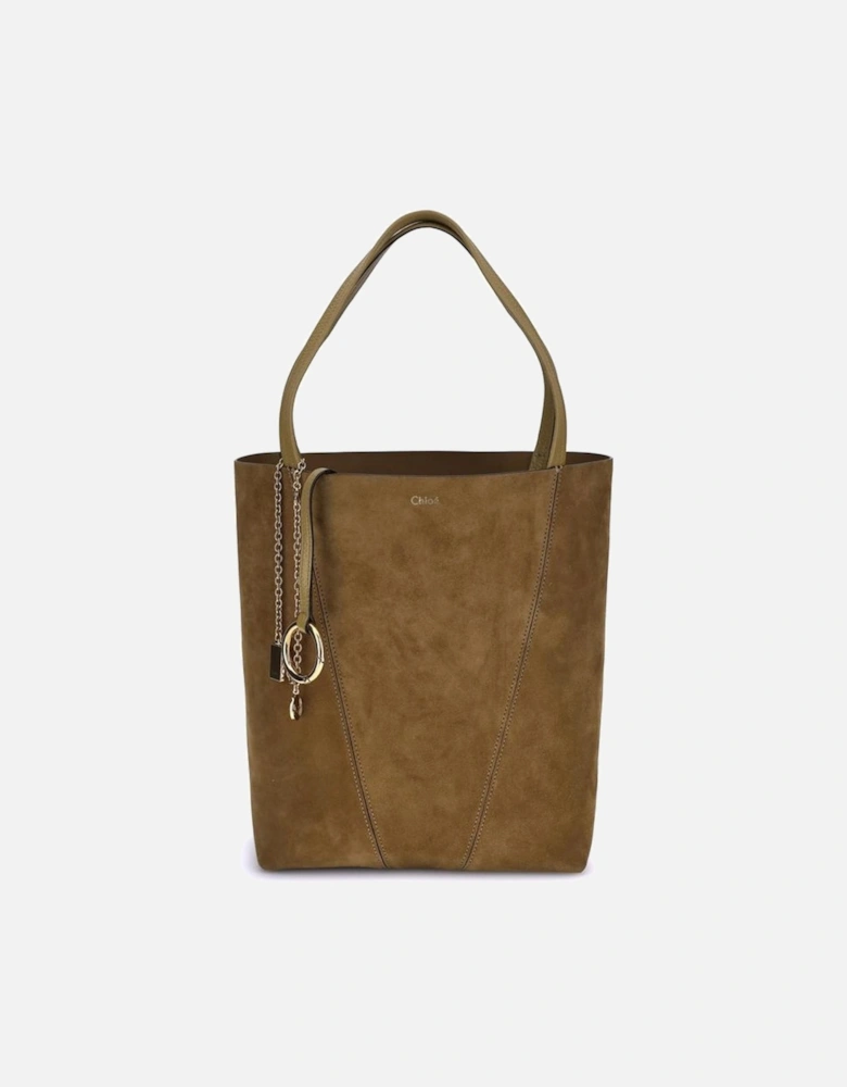 Suede Tote Bag with Pendant Chain Details Women - Brown Shoulder Bags