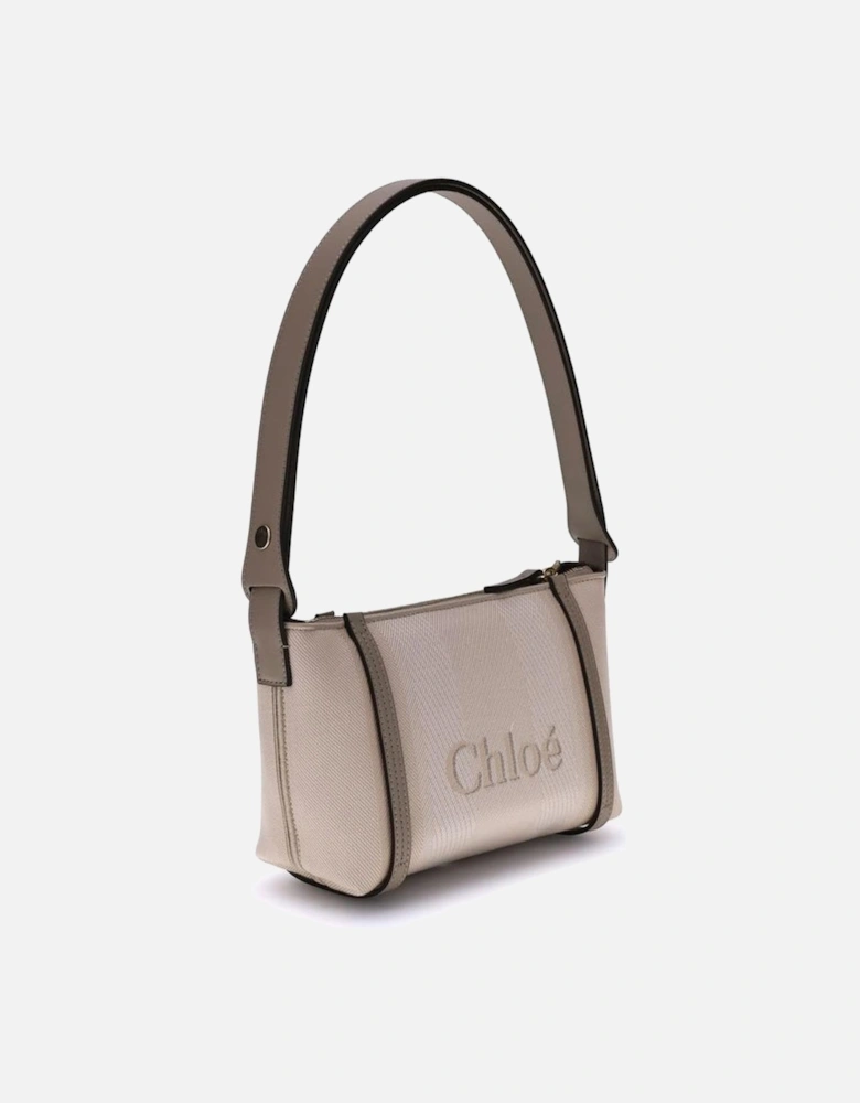 Cotton Carry Shoulder Bag with Leather Strap Women - Cream