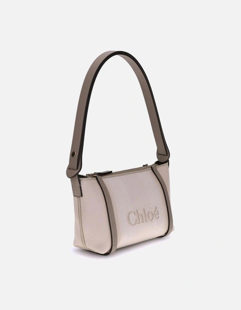Cotton Carry Shoulder Bag with Leather Strap Women - Cream