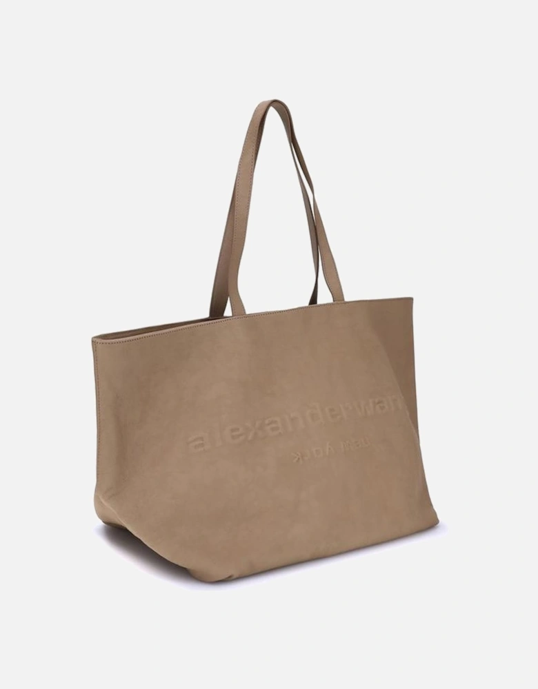 Minimalist Embossed Logo Punch Tote Bag Women - Beige Shoulder Bags