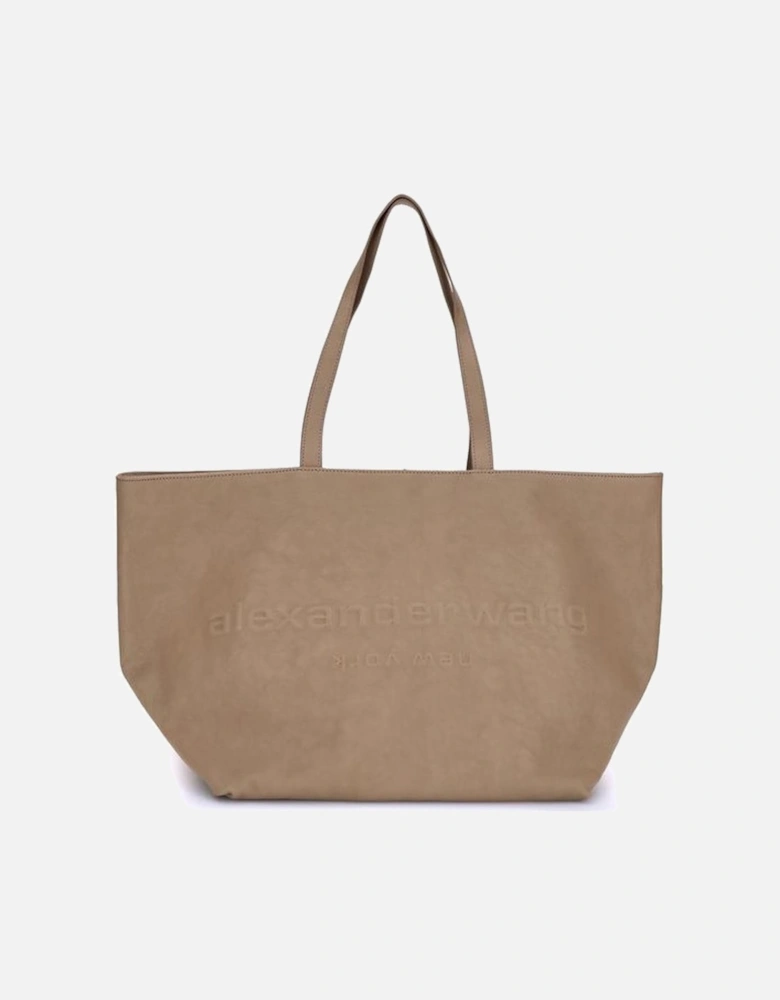 Minimalist Embossed Logo Punch Tote Bag Women - Beige Shoulder Bags