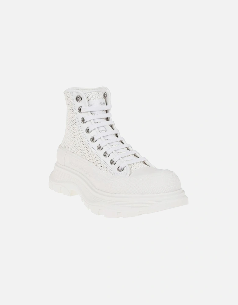 Raffia Lace-Up Sneakers with Oversized Sole Women - White
