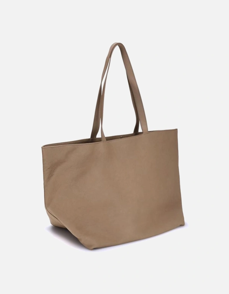 Minimalist Embossed Logo Punch Tote Bag Women - Beige Shoulder Bags