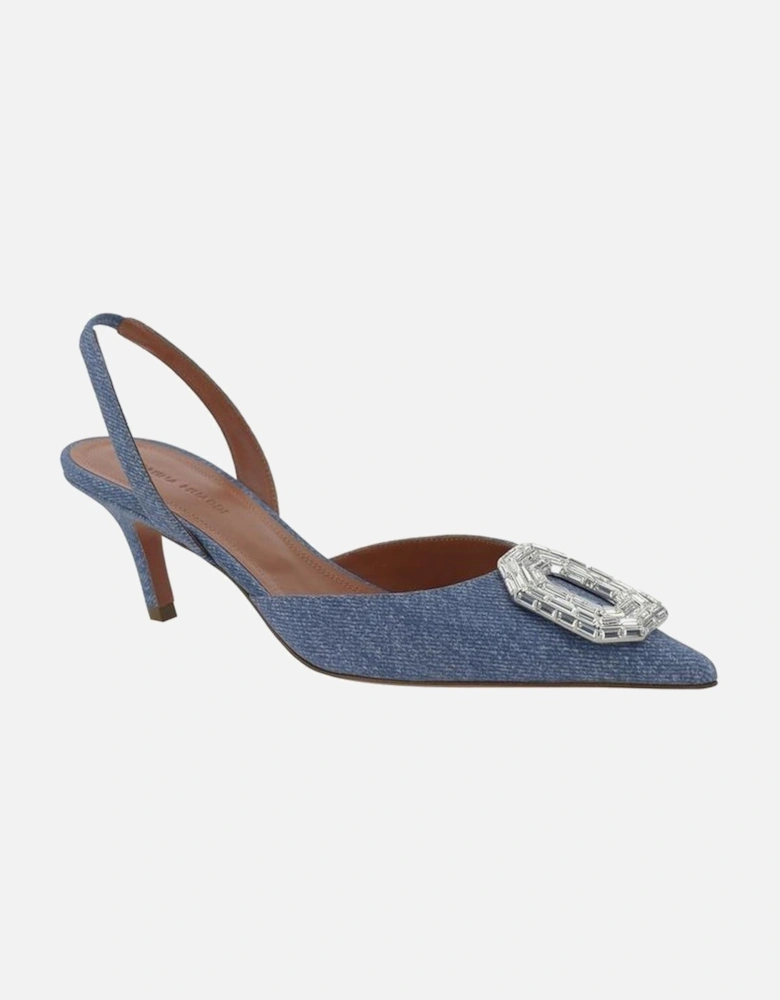 Pointed Toe Open Back Heels with Mirrored Accent Women - Blue Pumps