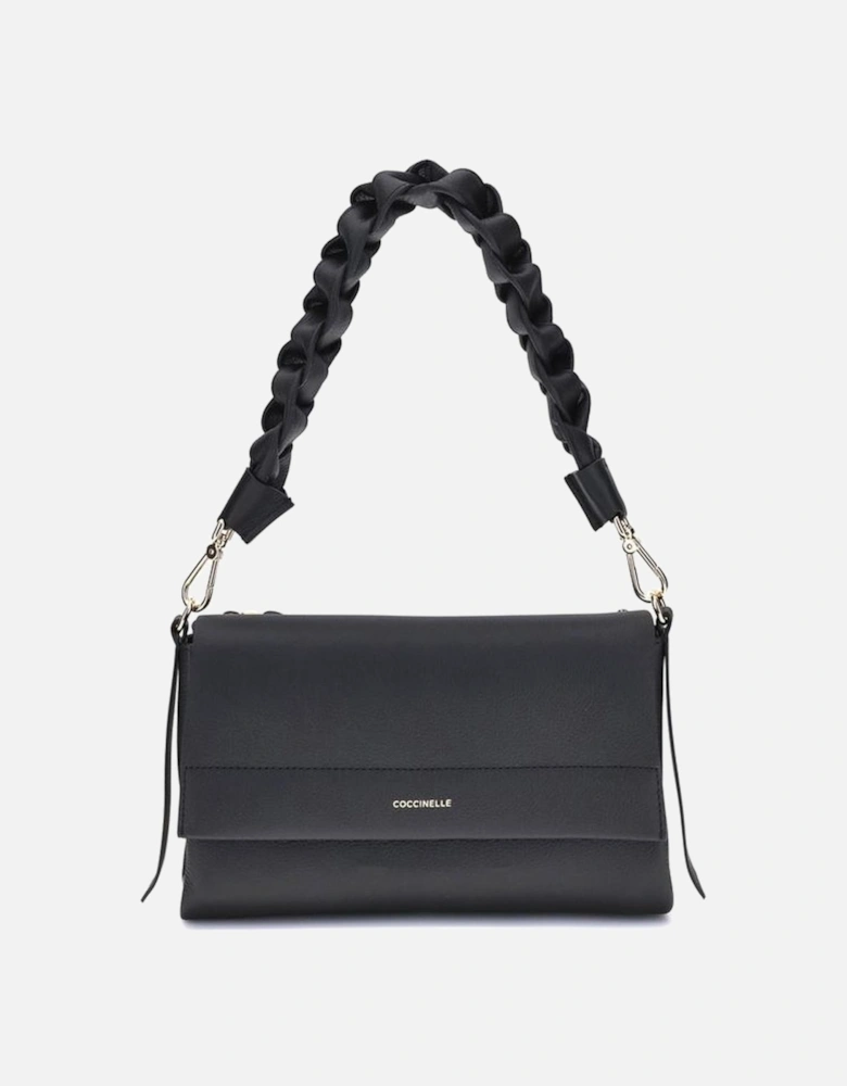 Boheme Soft Leather Shoulder Bag with Woven Handle Women - Black
