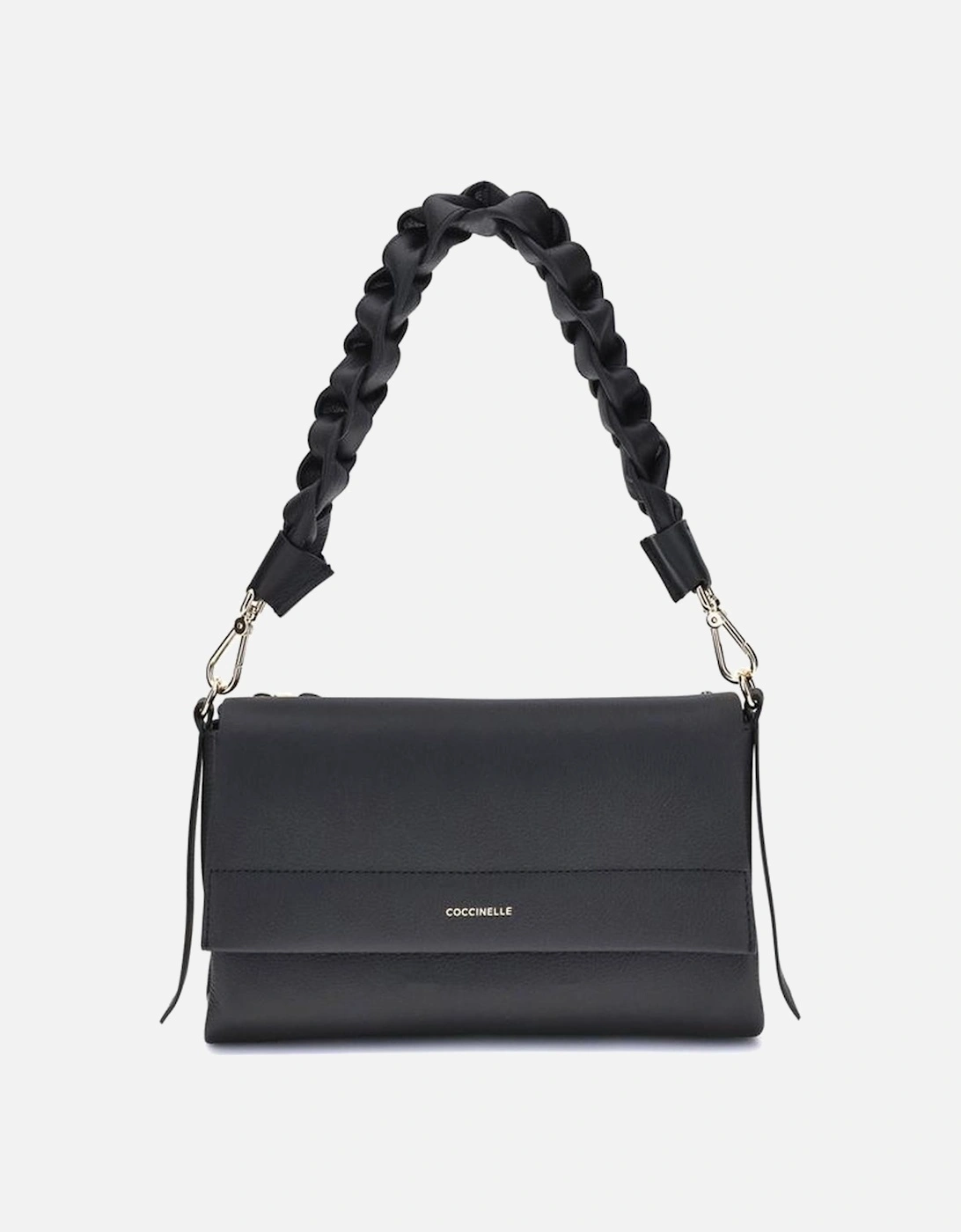 Boheme Soft Leather Shoulder Bag with Woven Handle Women - Black, 5 of 4
