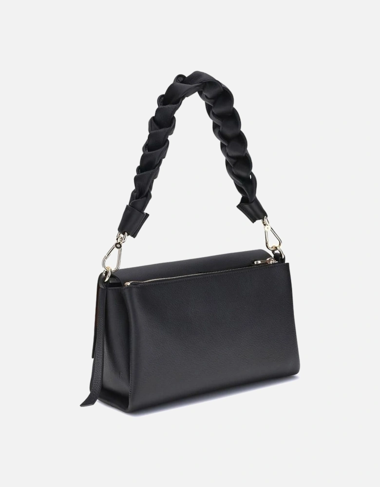 Boheme Soft Leather Shoulder Bag with Woven Handle Women - Black