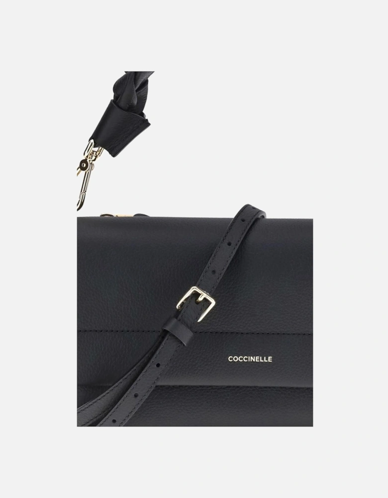 Boheme Soft Leather Shoulder Bag with Woven Handle Women - Black