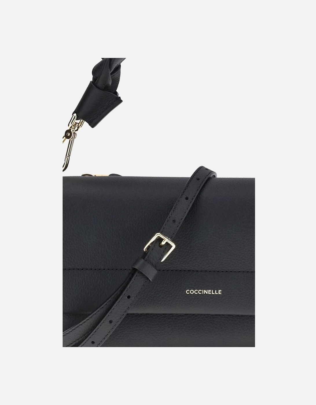 Boheme Soft Leather Shoulder Bag with Woven Handle Women - Black
