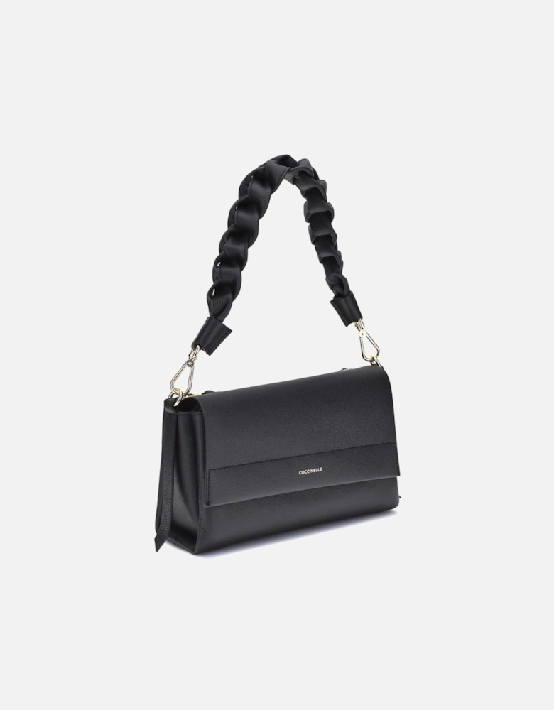 Boheme Soft Leather Shoulder Bag with Woven Handle Women - Black