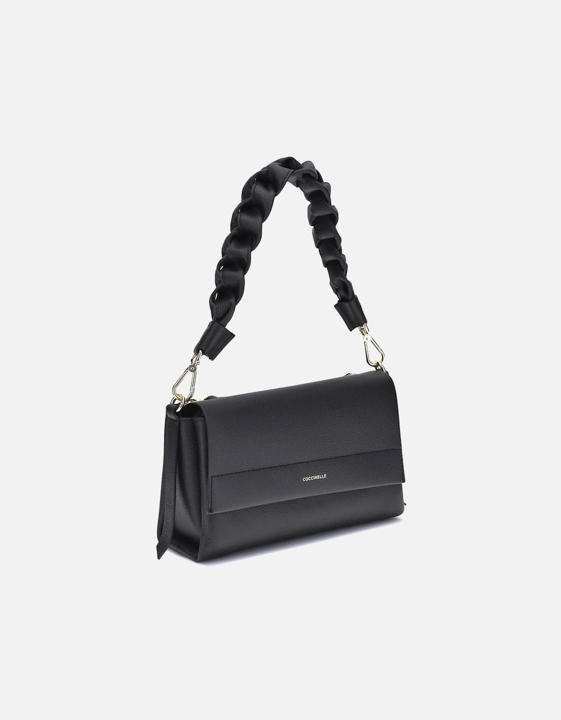 Boheme Soft Leather Shoulder Bag with Woven Handle Women - Black