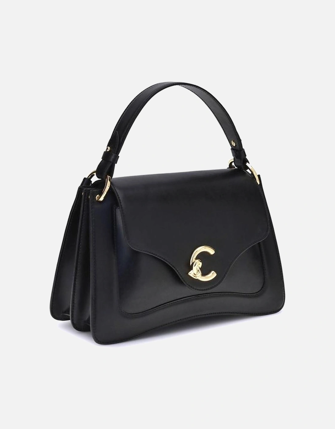 Medium Smooth Leather Handbag with Gold Logo Women - Black