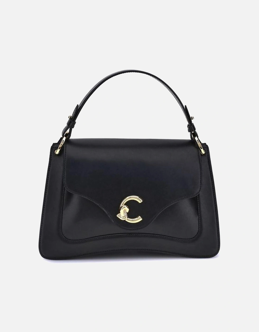 Medium Smooth Leather Handbag with Gold Logo Women - Black, 5 of 4
